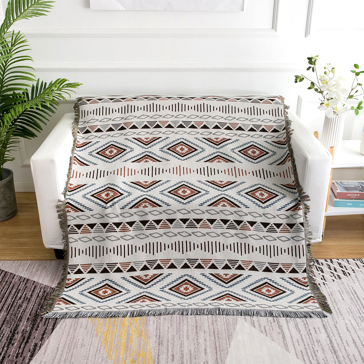 Vintage Polka Dot Woven Poly-Cotton Blanket