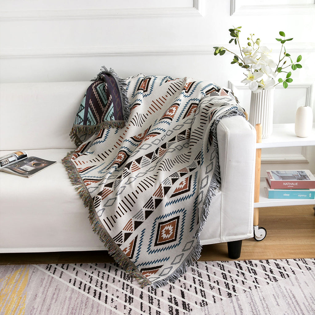 Vintage Polka Dot Woven Poly-Cotton Blanket