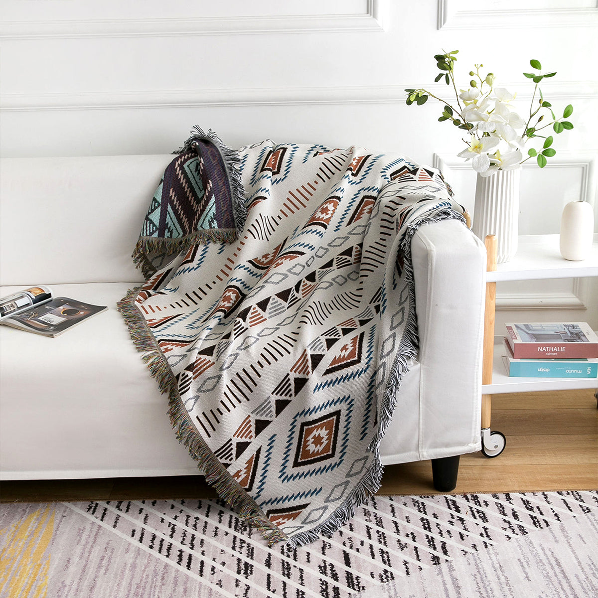 Vintage Polka Dot Woven Poly-Cotton Blanket