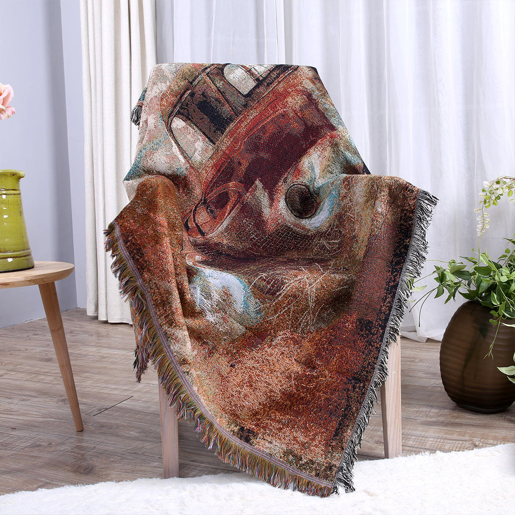 Vintage Oil Painting Truck Woven Blanket