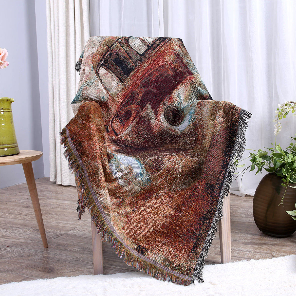 Vintage Oil Painting Truck Woven Blanket