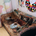 Vintage Oil Painting Truck Woven Blanket