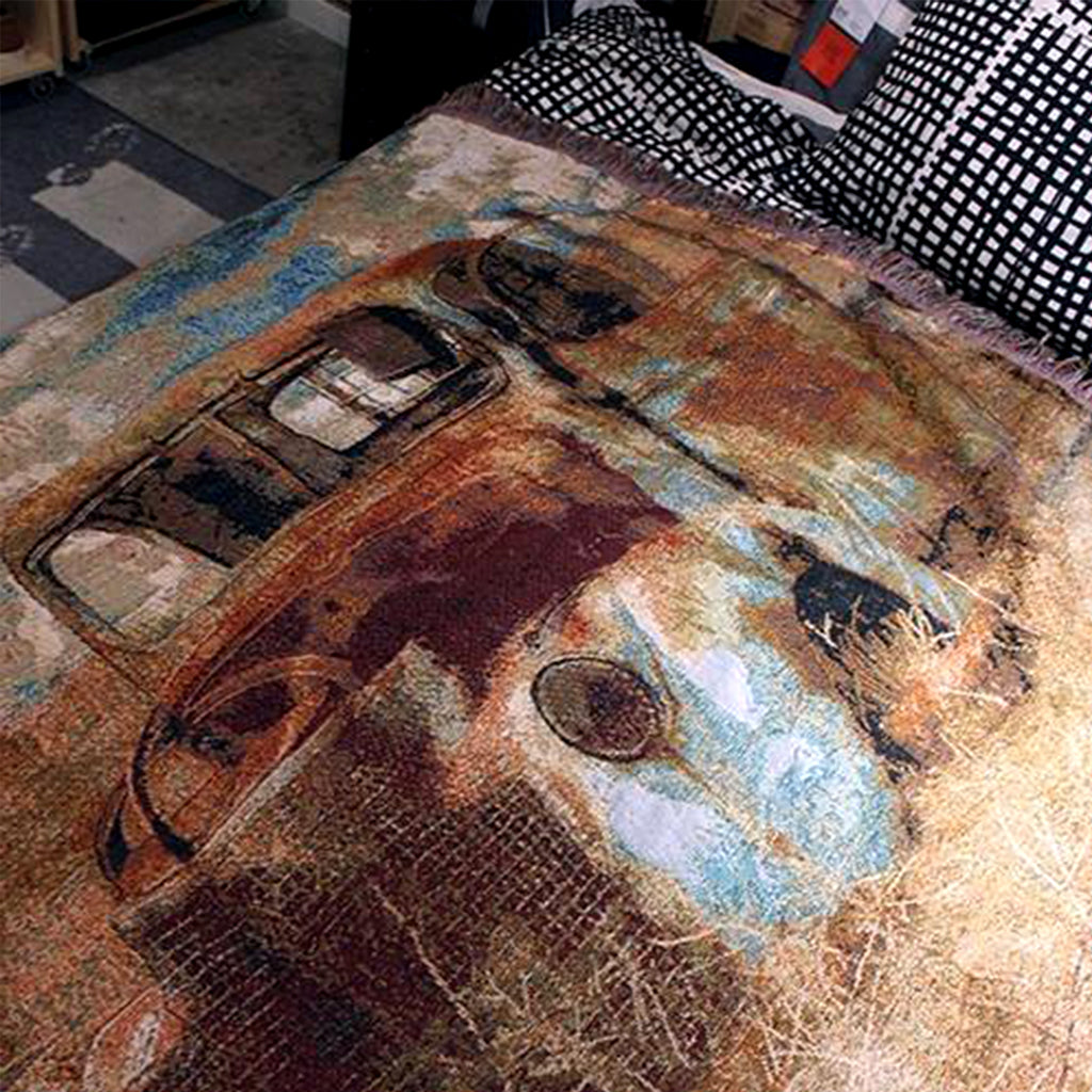 Vintage Oil Painting Truck Woven Blanket