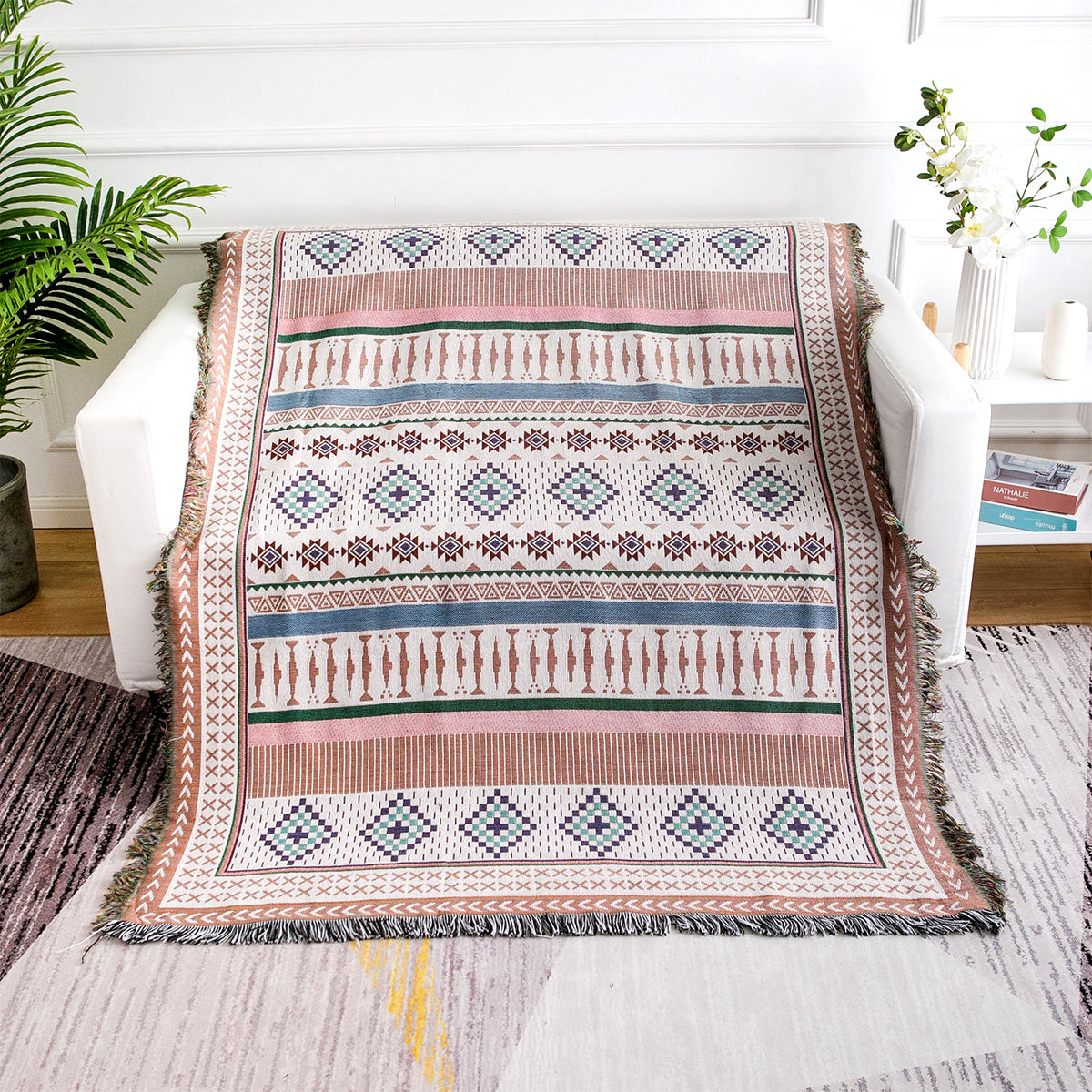 Morandi Geometric Woven Blanket