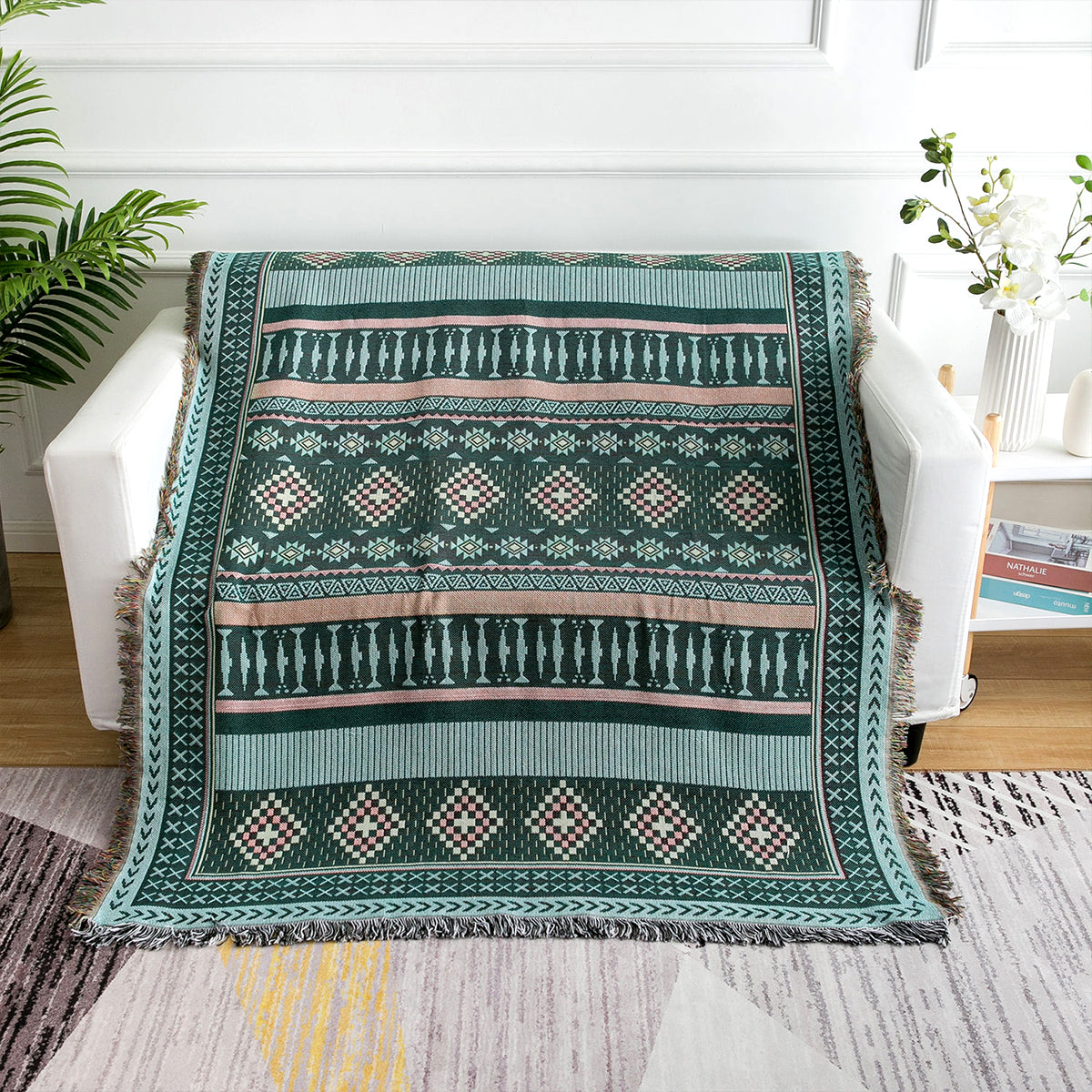 Morandi Geometric Woven Blanket
