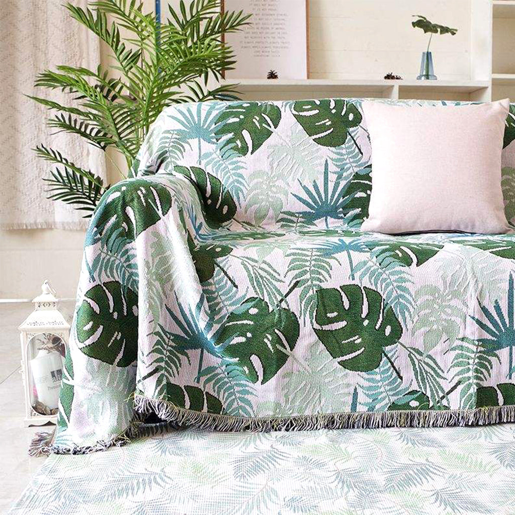 Monstera Leaf Pattern Woven Blanket