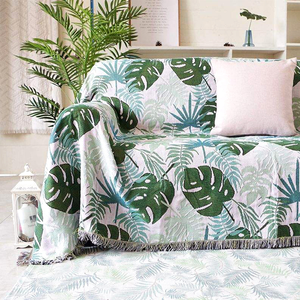 Monstera Leaf Pattern Woven Blanket