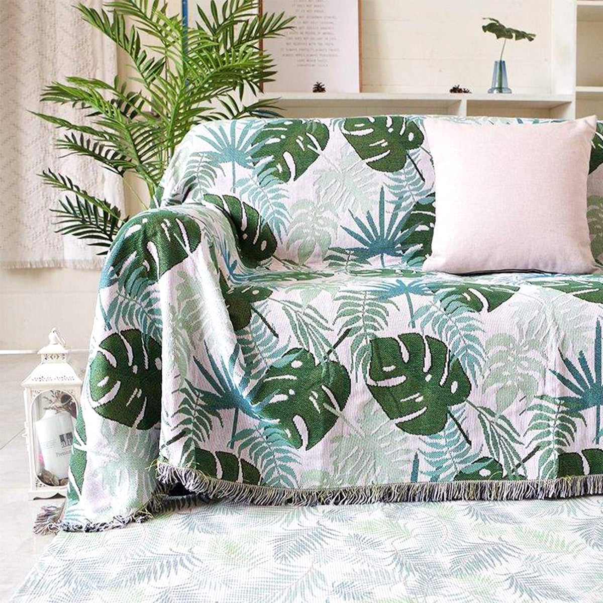 Monstera Leaf Pattern Woven Blanket