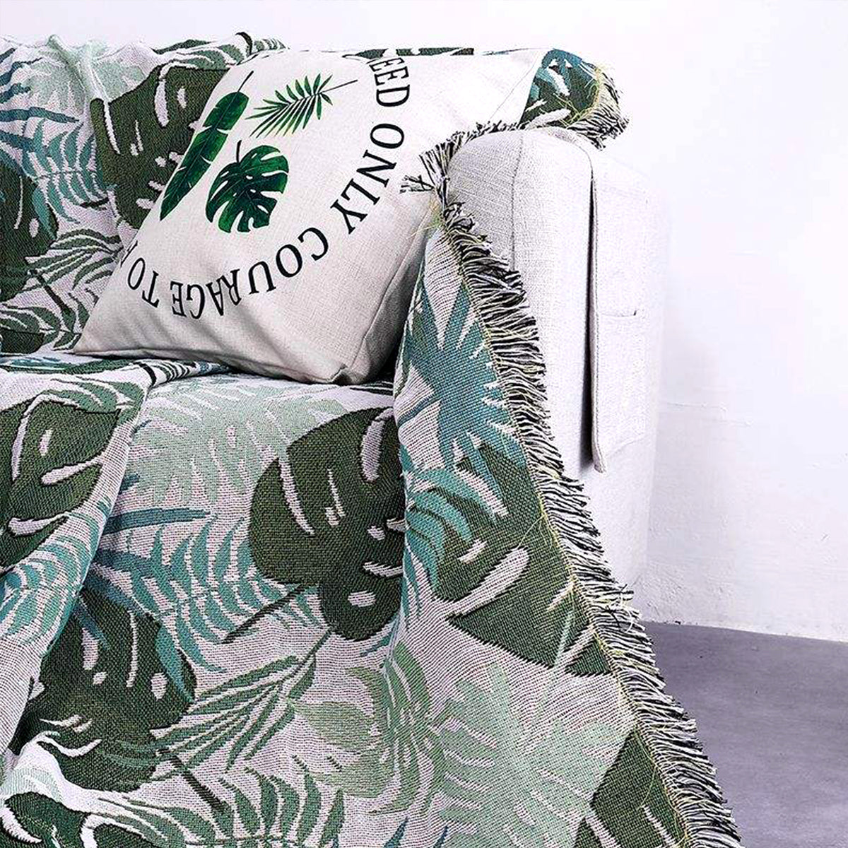 Monstera Leaf Pattern Woven Blanket
