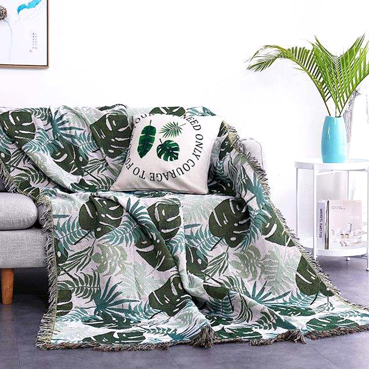 Monstera Leaf Pattern Woven Blanket