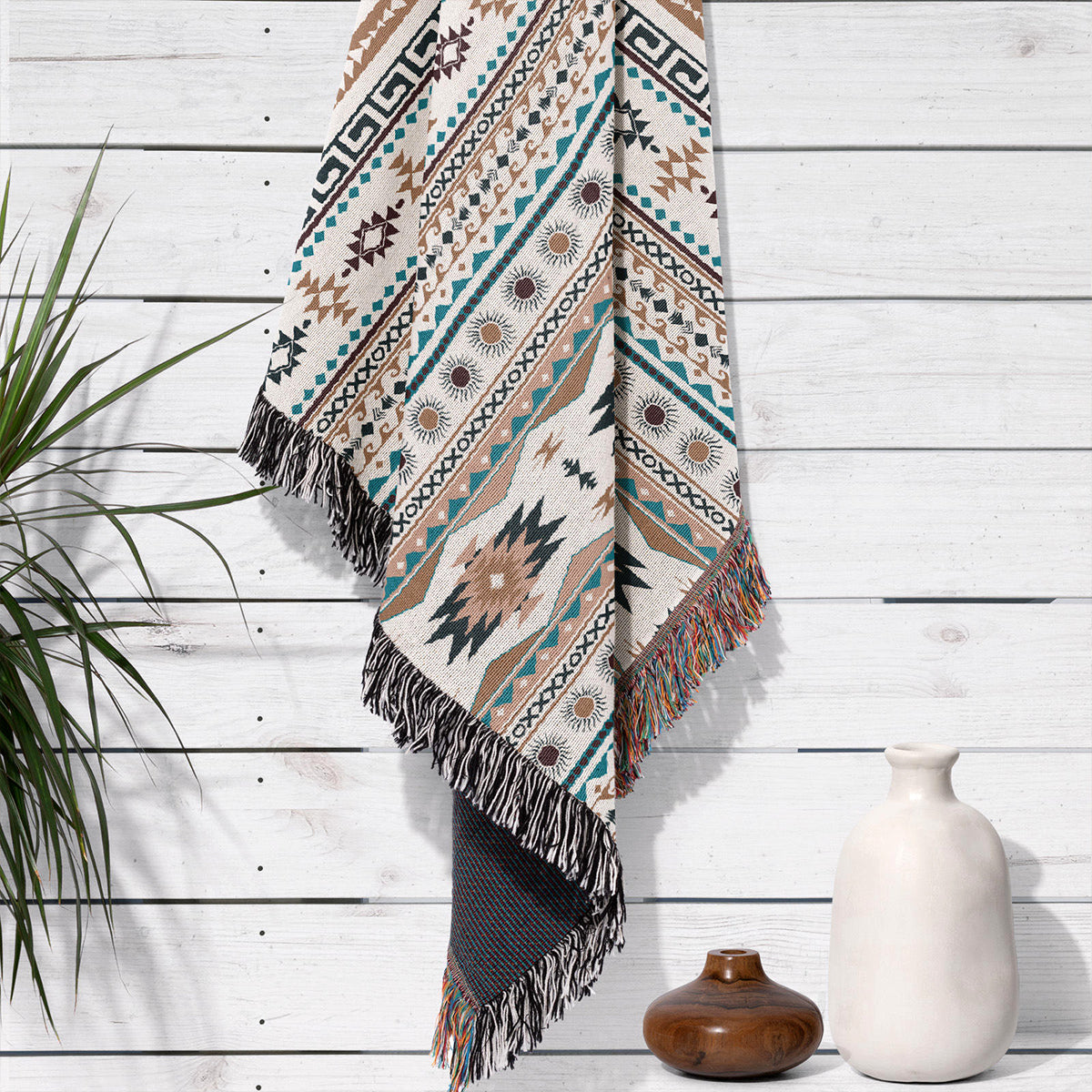 Bohemian Striped Woven Portable Blanket