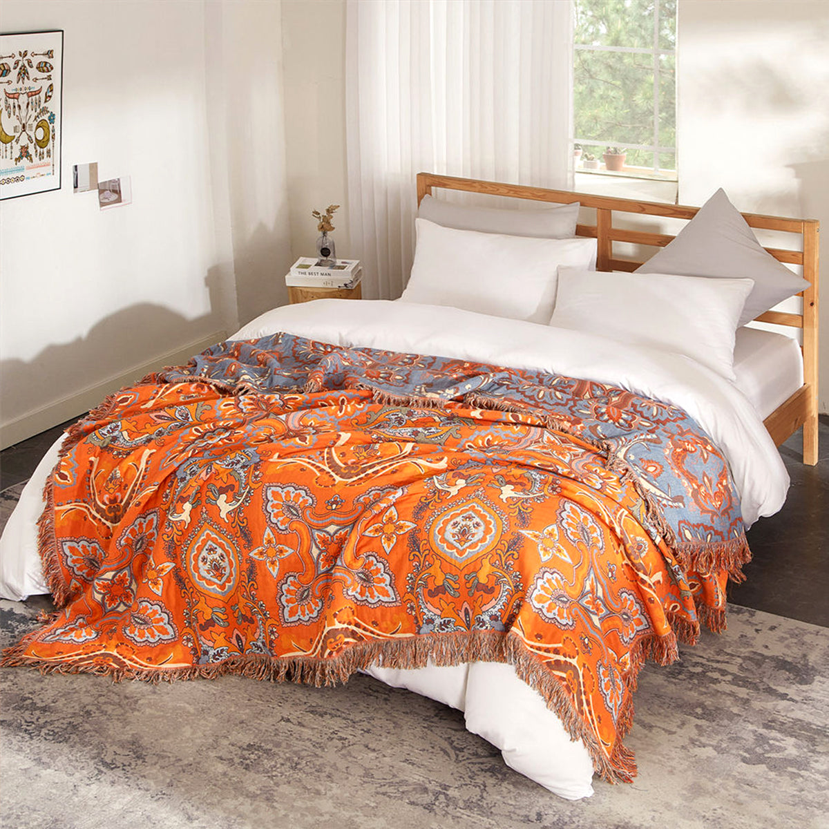 Vintage Floral Bohemian Tassel Blanket