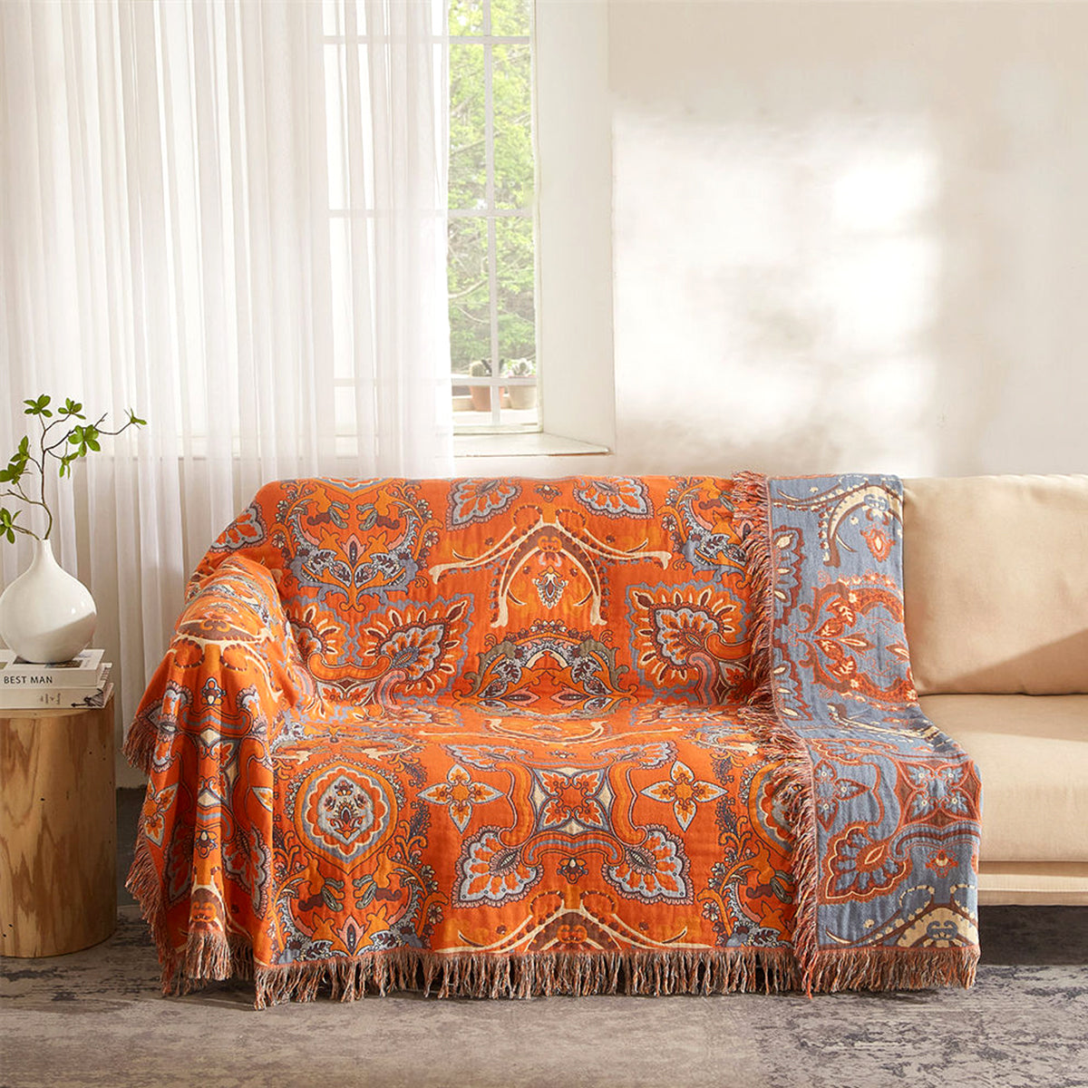 Vintage Floral Bohemian Tassel Blanket