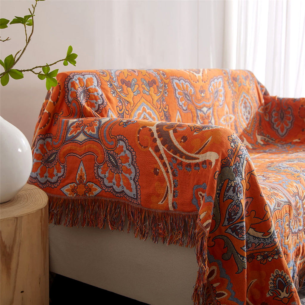 Vintage Floral Bohemian Tassel Blanket
