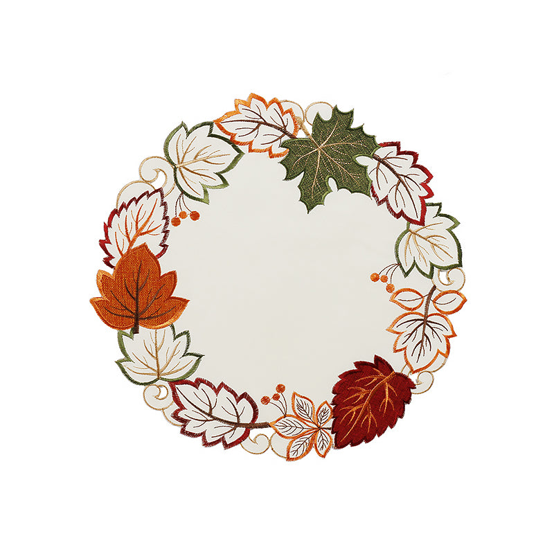 Brown Green Leaf Round Placemat