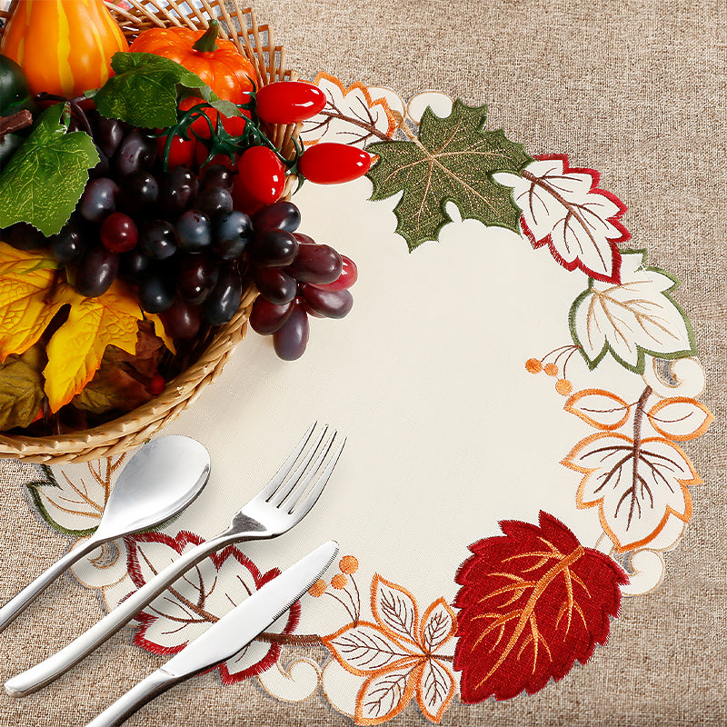 Brown Green Leaf Round Placemat