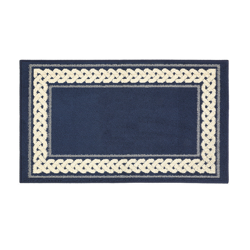 Deep Blue Cable Knit Pattern Carpet