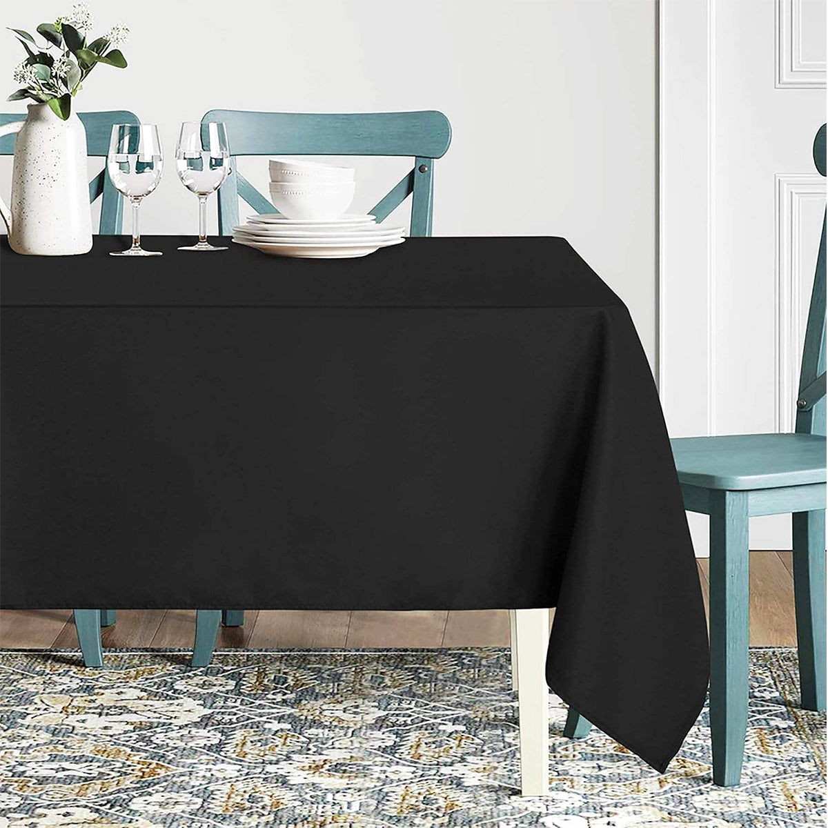 Black Rectangular Polyester Tablecloth